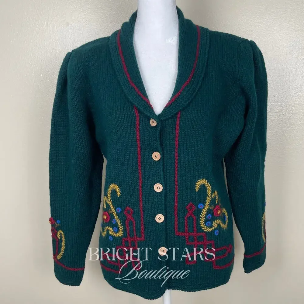 Rare Vintage Hand Embroidered Cardigan ASO Phoebe Buffay Friends Green Small